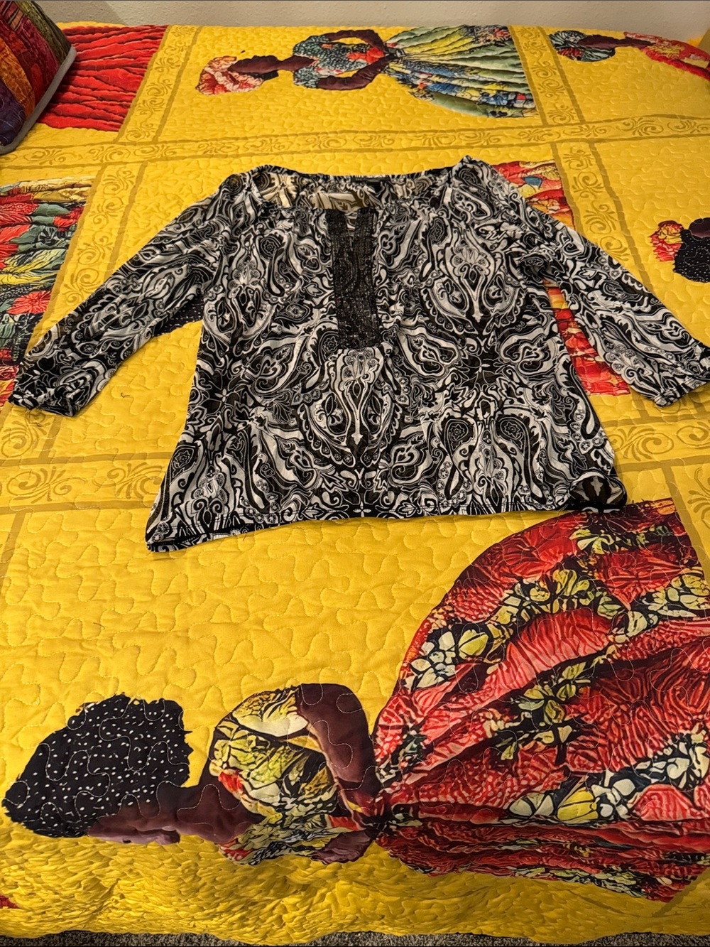 INC International Concepts Black and White Paisley Blouse